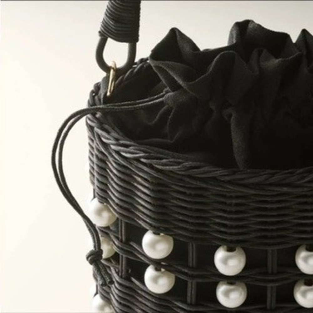 Kate Spade Bucket Bag Womens Small Black Pearl Wicker Handbag NWT - Picture 3 of 6